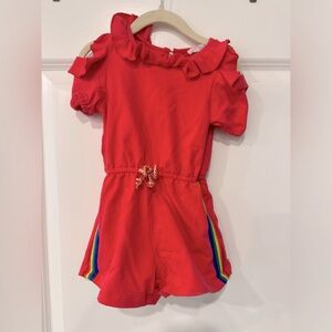 Truly Me by Sara Sara Ruffle Neck Rainbow Romper 2T